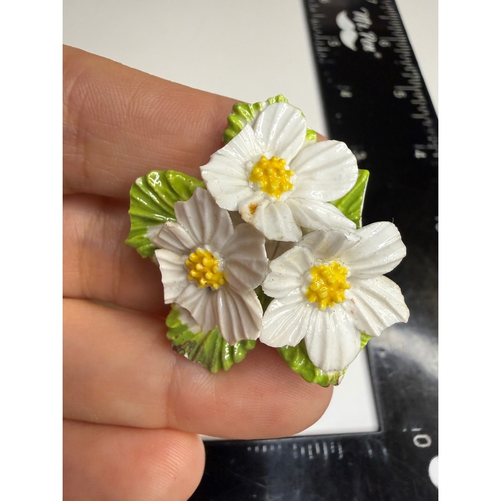 Vintage Bone China Flower Brooch Made in England White Floral Ceramic Pin